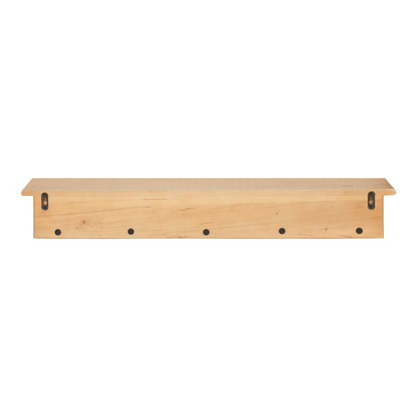 AllModern Shea Poplar Solid Wood Floating Shelf with Hooks & Reviews